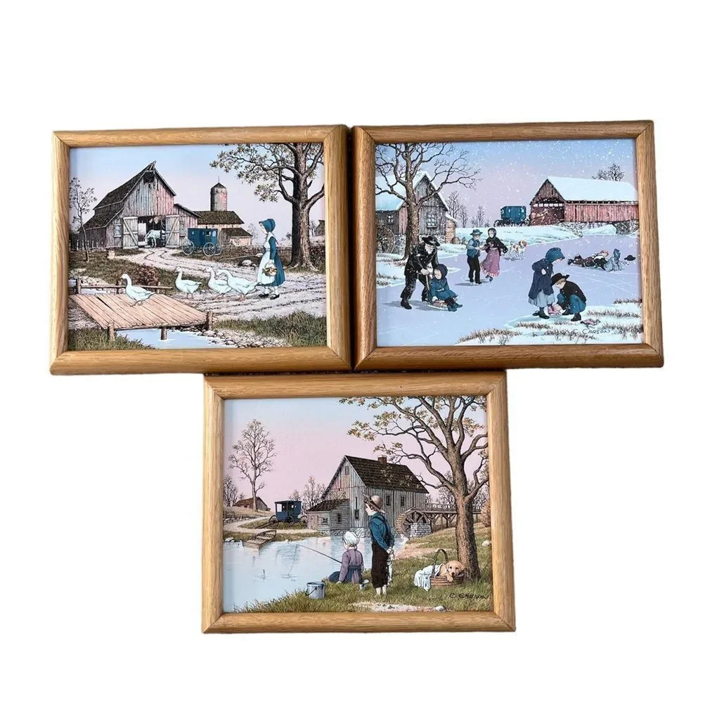 C Carson Vintage Country Life Framed Pictographs Paintings